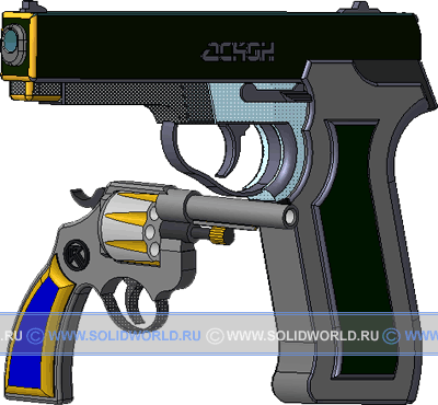 Пистолет и револьвер, выполненные в kompas-3d